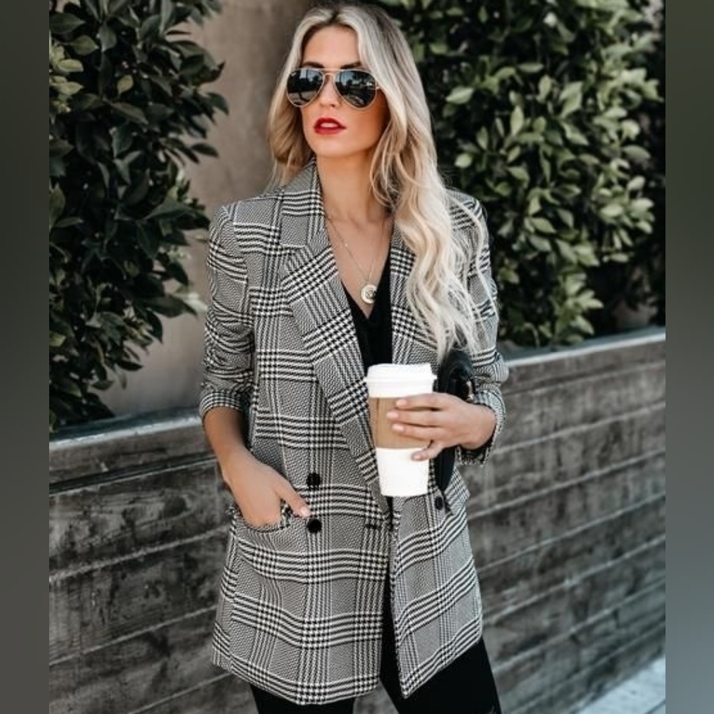 Rachel Zoe Black and White Plaid Blazer